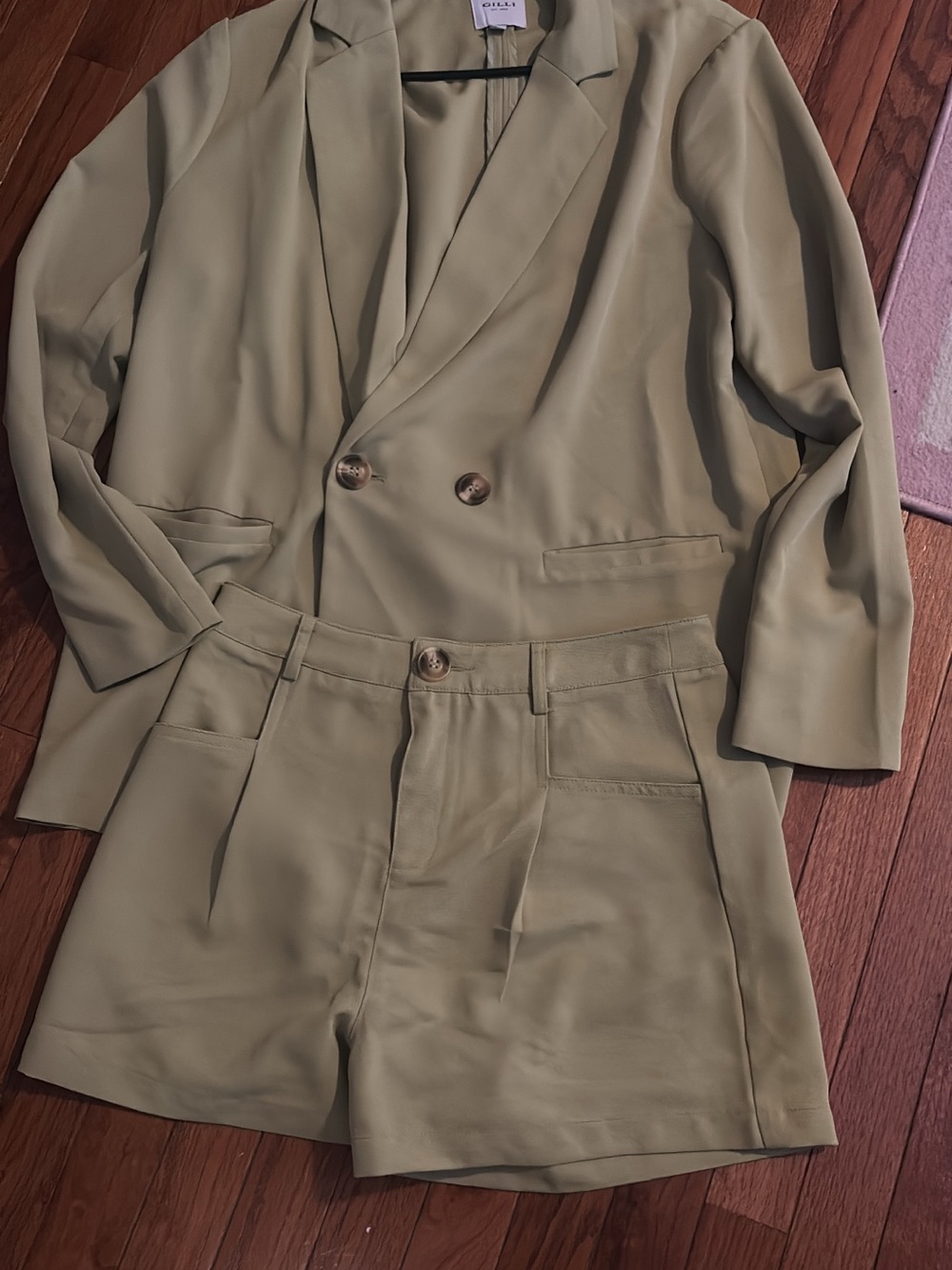 Olive Green Double-Breasted Blazer & Shorts Set